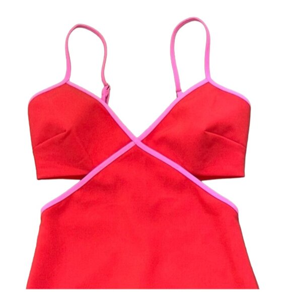 Likely Anabell Red Pink Colorblock Midi Dress Revolve Cocktail Party S - Picture 3 of 14